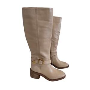 Vince Camuto Cream Beige Gini Knee High Round Toe Leather Boots Size 7.5
